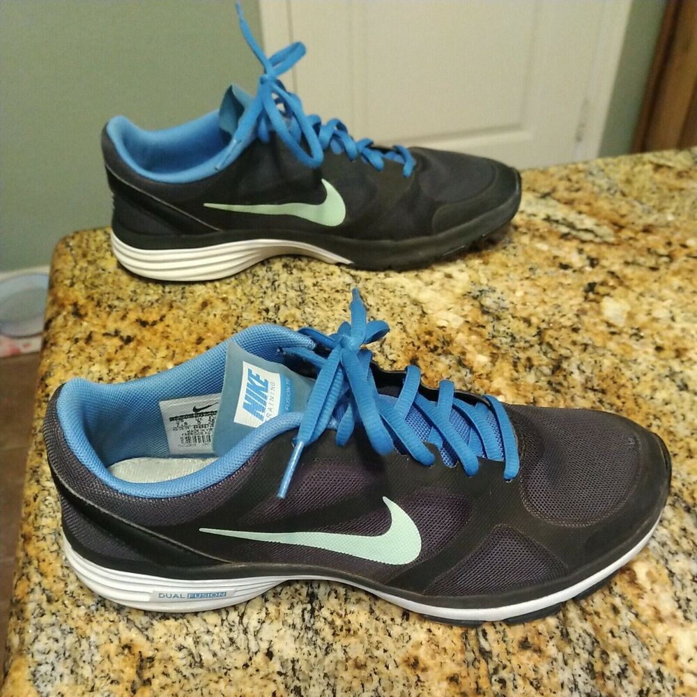 Nike Dual Fusion Black Blue Running Athletic Shoes 443837-012 Womens Size 7.5